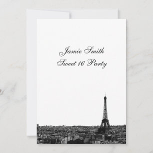 Paris France Skyline #1 BW Sweet 16 V Invitation