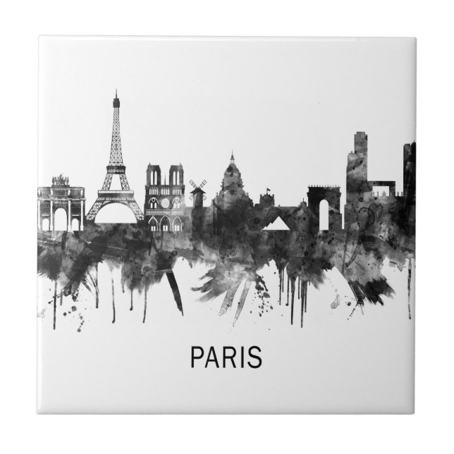Paris France Skyline BW Ceramic Tile (Front)