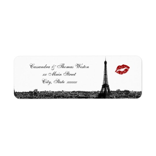 Paris France Skyline Kiss #1 BW H Return Address Return Address Label