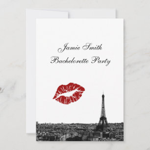 Paris France Skyline Kiss #1 BW V Bachelorette Invitation