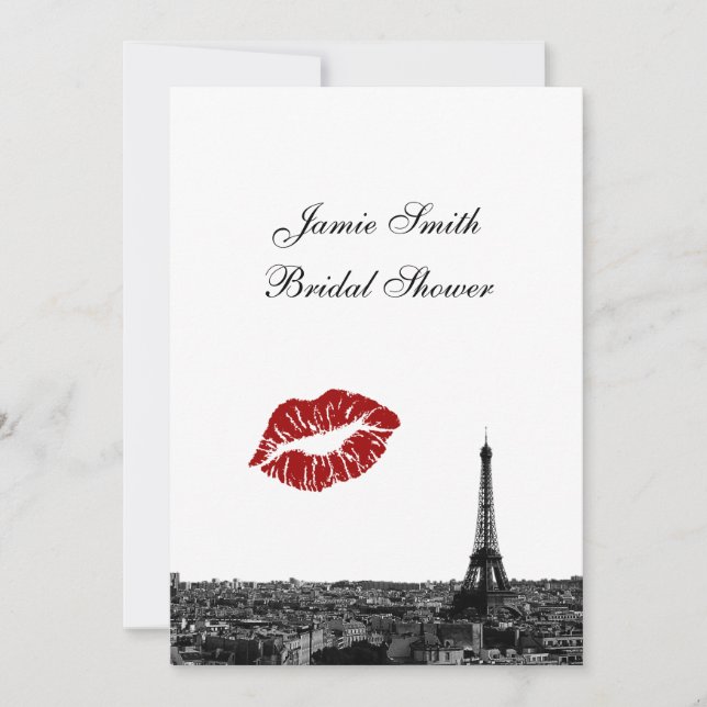 Paris France Skyline Kiss #1 BW V Bridal Shower Invitation (Front)