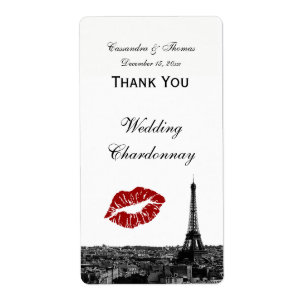 Paris France Skyline Kiss #1 BW Wine Label TY