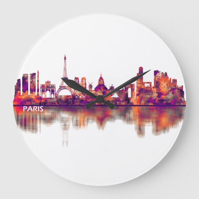 Paris France Skyline Large Clock (Front)