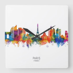 Paris France Skyline Square Wall Clock