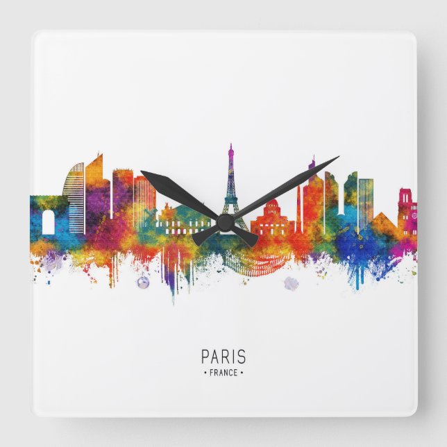 Paris France Skyline Square Wall Clock (Front)