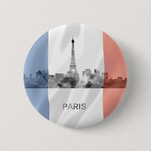 Paris, France Skyline with French Flag 6 Cm Round Badge