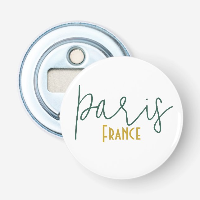 Paris, France Souvenir Button Bottle Opener (Front)