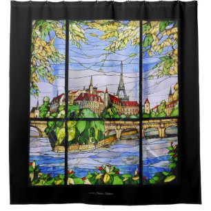 PARIS, FRANCE STAINED GLASS WINDOW SHOWER CURTAIN