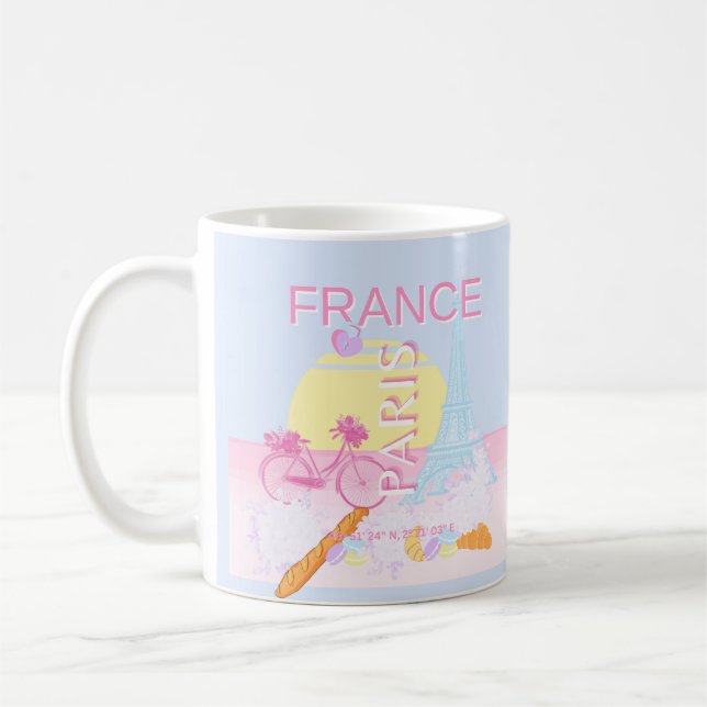Paris, France, Travel Art, Preppy, Blue Coffee Mug (Left)