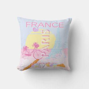 Paris, France, Travel Art, Preppy, Blue Cushion