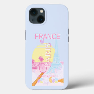 Paris, France, Travel Art, Preppy, Blue iPhone 13 Case