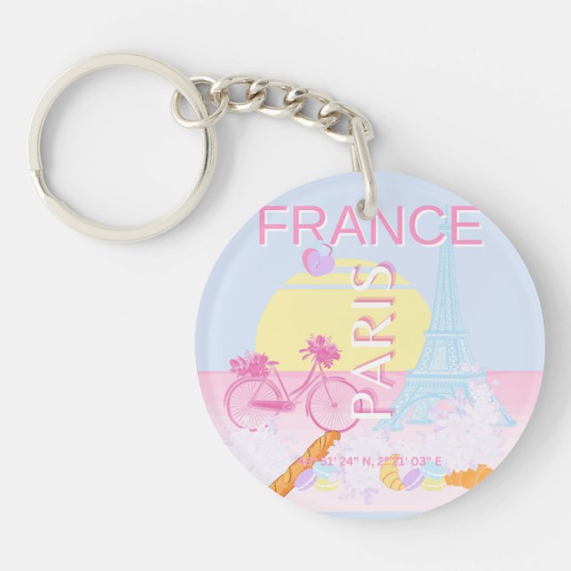 Paris, France, Travel Art, Preppy, Blue Key Ring (Front)