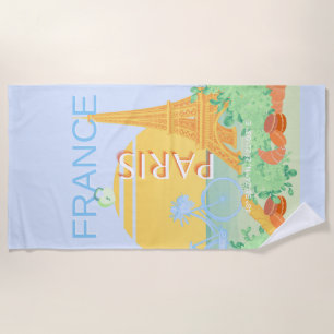 Paris, France, Travel Art, Preppy, Pastel, Blue Beach Towel