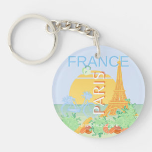Paris, France, Travel Art, Preppy, Pastel, Blue Key Ring