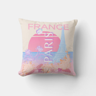 Paris, France, Travel Art, Preppy, Pastel Cushion