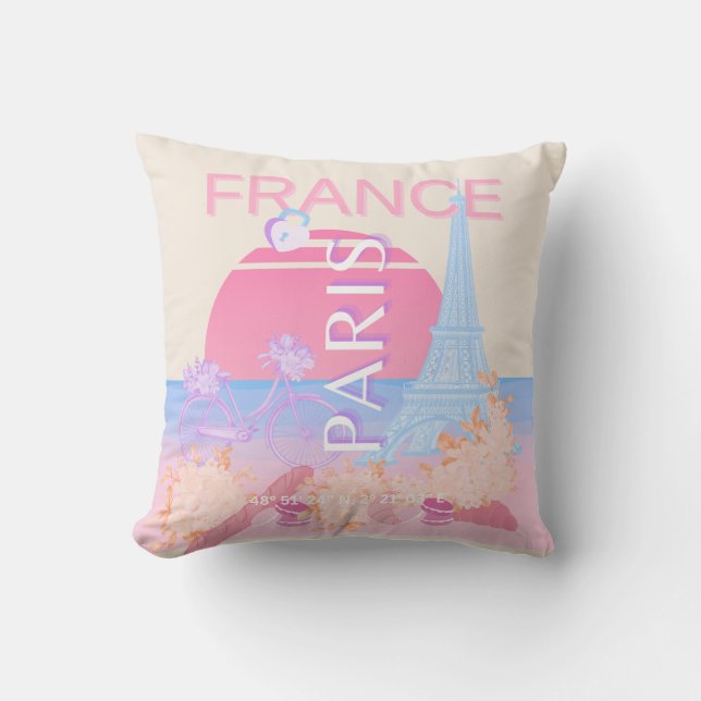 Paris, France, Travel Art, Preppy, Pastel Cushion (Front)