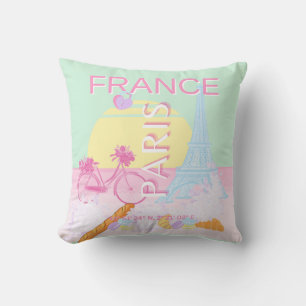 Paris, France, Travel Art, Preppy, Pastel, Green Cushion