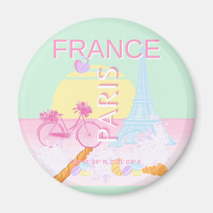 Paris, France, Travel Art, Preppy, Pastel, Green Magnet