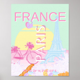 Paris, France, Travel Art, Preppy, Pastel, Green Poster