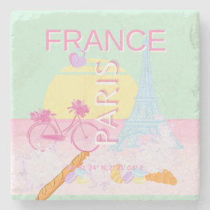 Paris, France, Travel Art, Preppy, Pastel, Green Stone Coaster