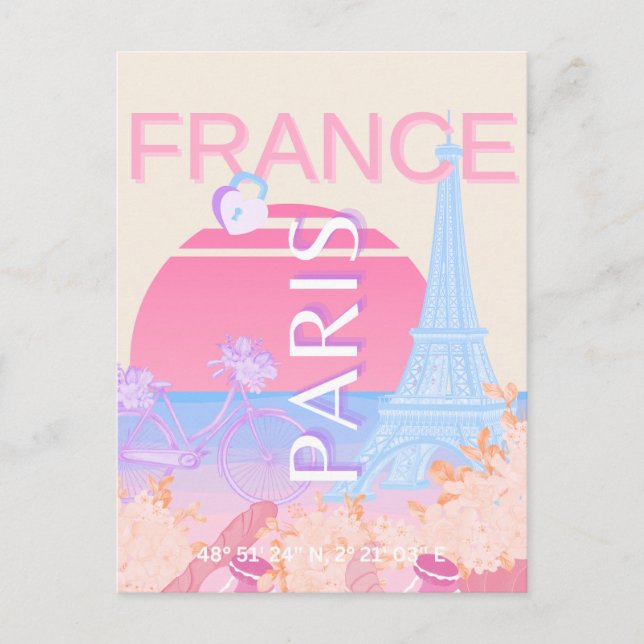 Paris, France, Travel Art, Preppy, Pastel Holiday Postcard (Front)