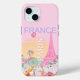 Paris, France, Travel Art, Preppy, Pastel, Pink iPhone 15 Case