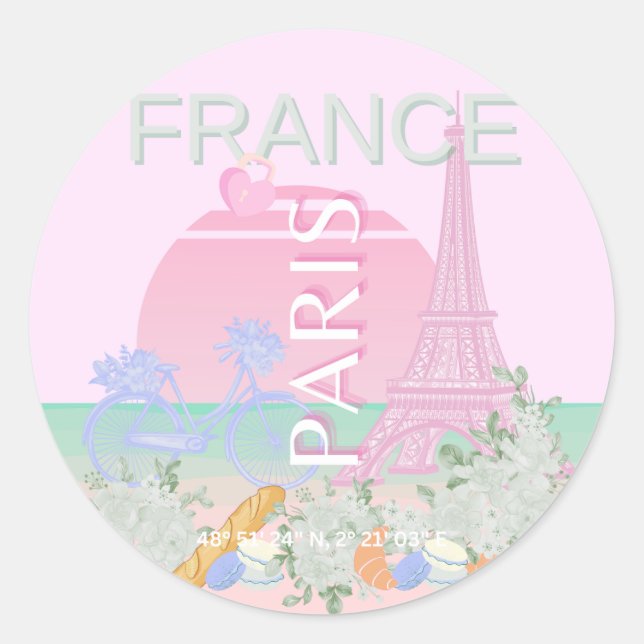 Paris, France, Travel Art, Preppy, Pastel, Pink Classic Round Sticker (Front)