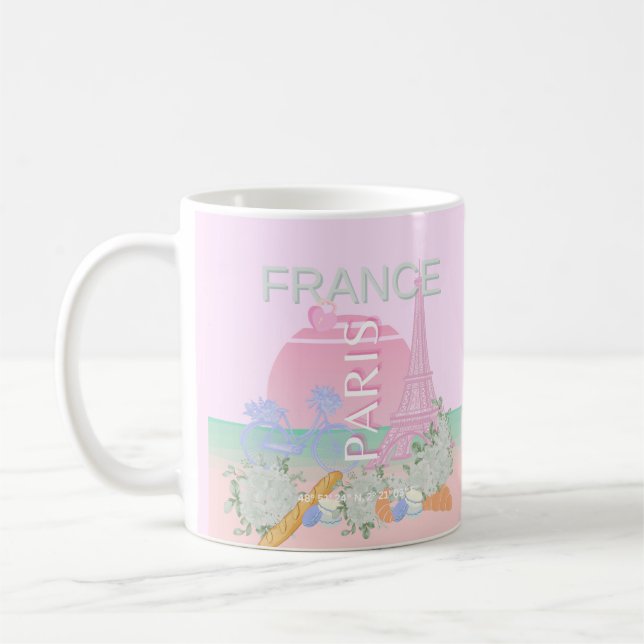 Paris, France, Travel Art, Preppy, Pastel, Pink Coffee Mug (Left)