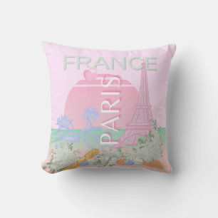 Paris, France, Travel Art, Preppy, Pastel, Pink Cushion