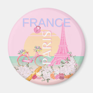 Paris, France, Travel Art, Preppy, Pastel, Pink Magnet