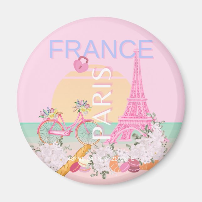 Paris, France, Travel Art, Preppy, Pastel, Pink Magnet (Front)