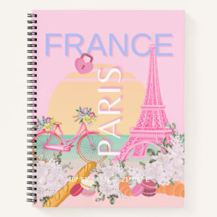Paris, France, Travel Art, Preppy, Pastel, Pink Notebook