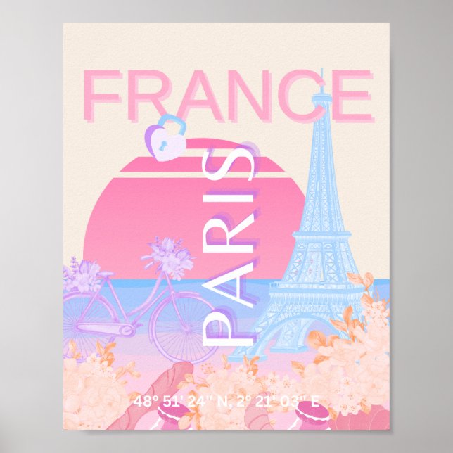 Paris, France, Travel Art, Preppy, Pastel Poster (Front)