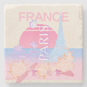 Paris, France, Travel Art, Preppy, Pastel Stone Coaster