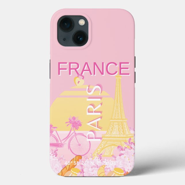 Paris, France, Travel Art, Preppy, Pink Case-Mate iPhone Case (Back)