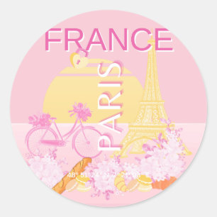 Paris, France, Travel Art, Preppy, Pink Classic Round Sticker