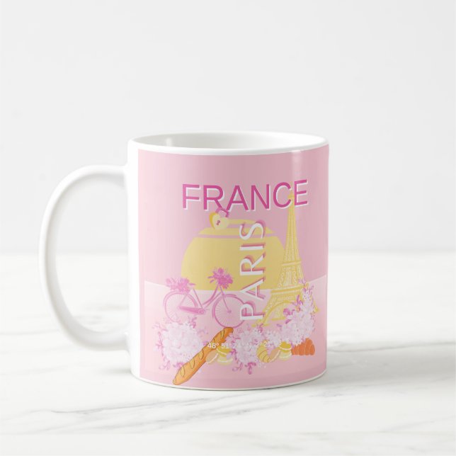 Paris, France, Travel Art, Preppy, Pink Coffee Mug (Left)
