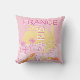 Paris, France, Travel Art, Preppy, Pink Cushion