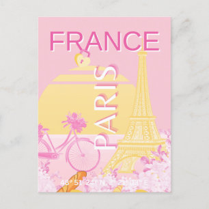 Paris, France, Travel Art, Preppy, Pink Holiday Postcard