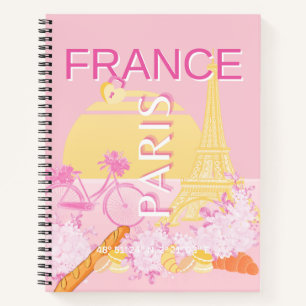 Paris, France, Travel Art, Preppy, Pink Notebook