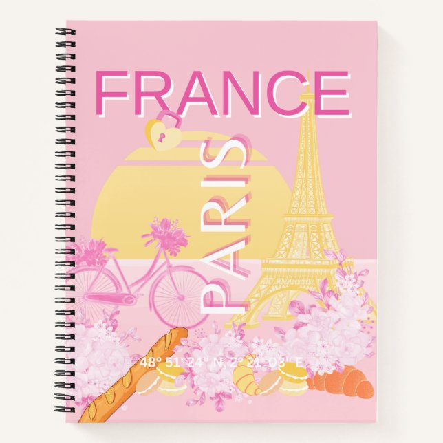 Paris, France, Travel Art, Preppy, Pink Notebook (Front)