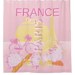Paris, France, Travel Art, Preppy, Pink Shower Curtain