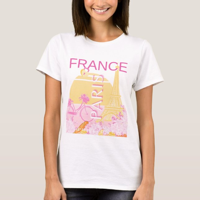 Paris, France, Travel Art, Preppy, Pink T-Shirt (Front)