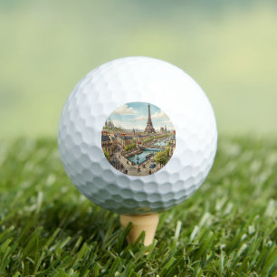 Paris France Travel Art Vintage Golf Balls