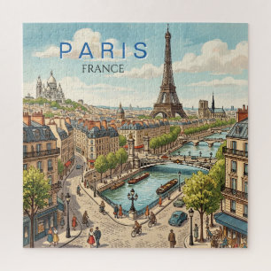 Paris France Travel Art Vintage Jigsaw Puzzle