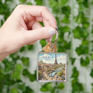 Paris France Travel Art Vintage Key Ring