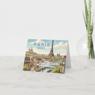 Paris France Travel Art Vintage Personalise Thank You Card