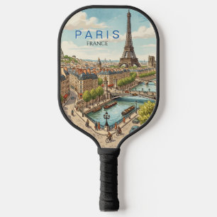 Paris France Travel Art Vintage Pickleball Paddle