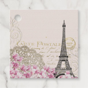 Paris France Travel Design with Eiffel Pink Roses Favour Tags