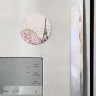 Paris France Travel Design with Eiffel Pink Roses Magnet